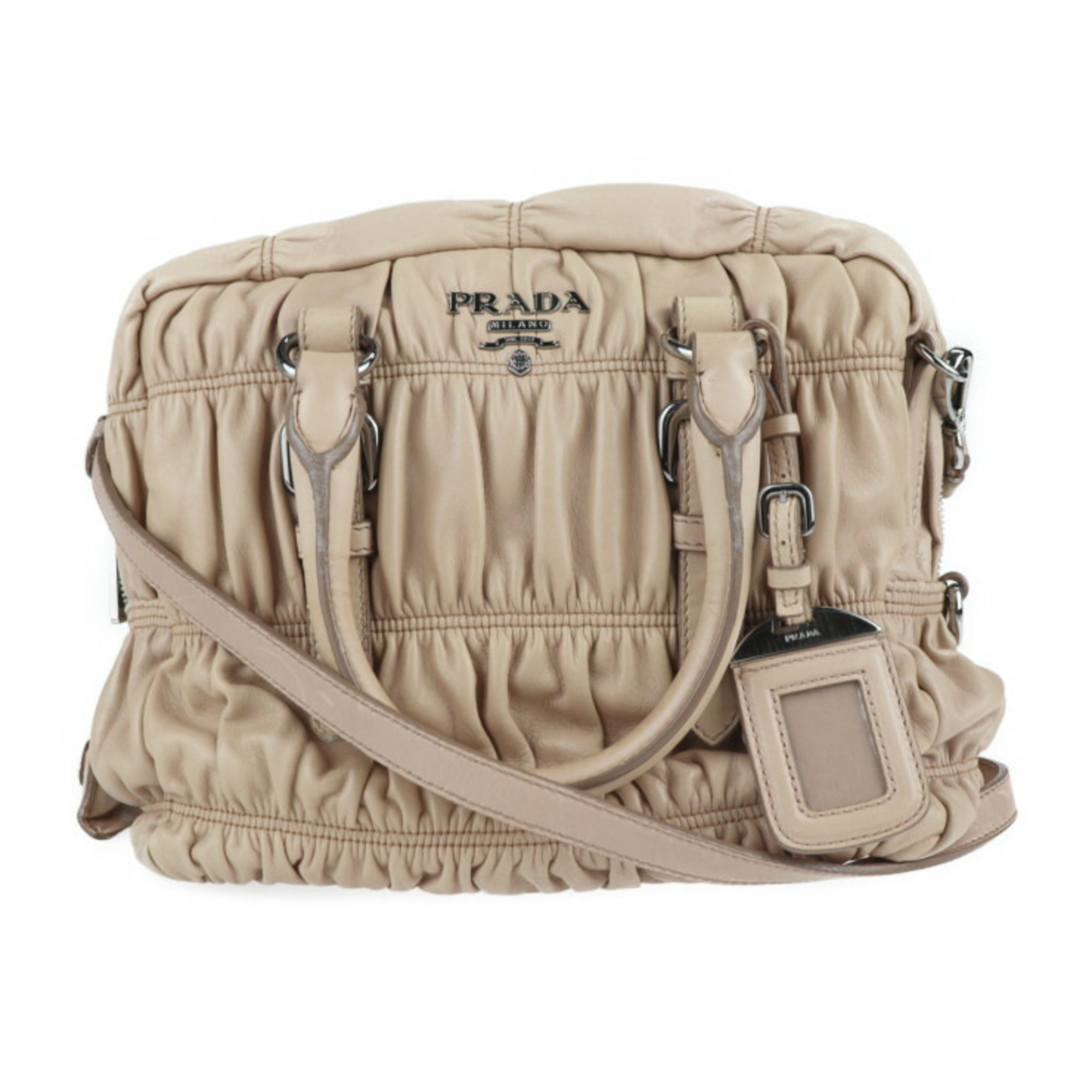 Prada Handbag Bl0759 Nappa Leather Cammeo Beige 2way Shoulder Bag Tote Gather